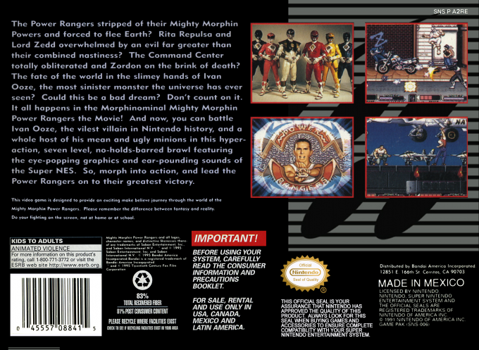 Mighty Morphin Power Rangers : The Movie — Box back