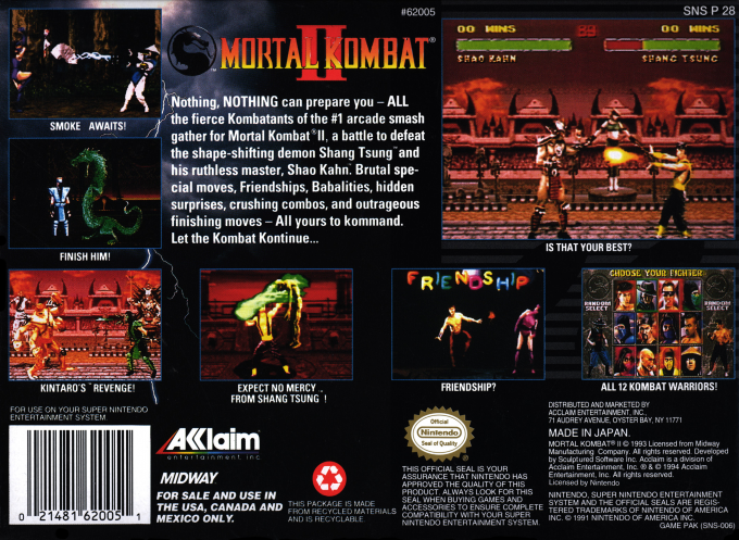 Mortal Kombat II — Box back