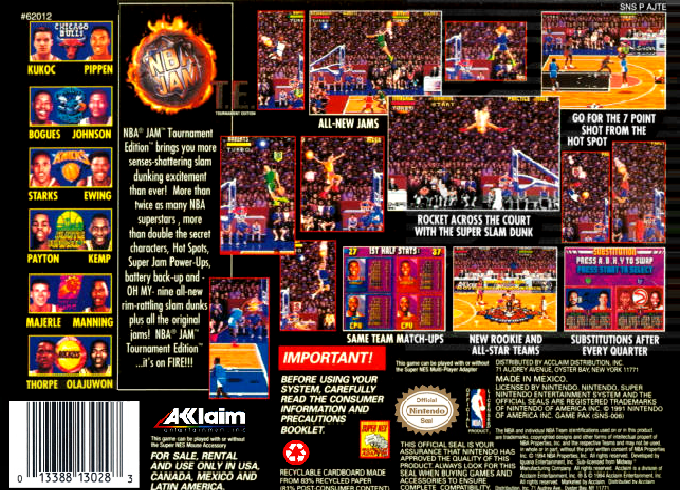 NBA Jam Tournament Edition — Box back