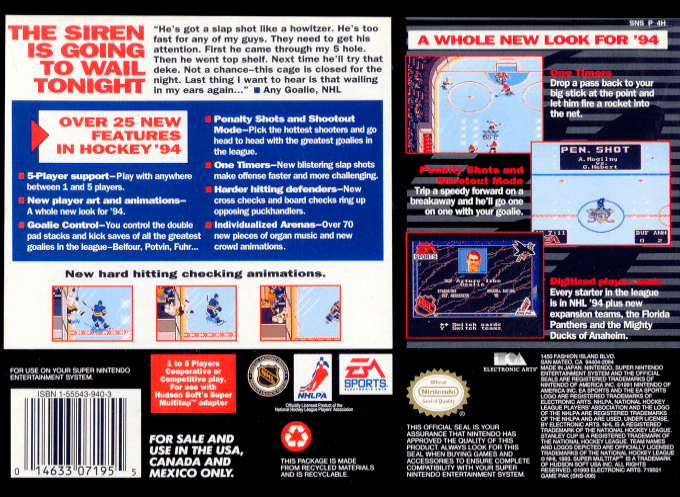 NHL '94 — Box back