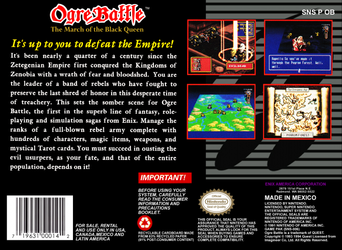 Ogre Battle : The March of the Black Queen — Box back