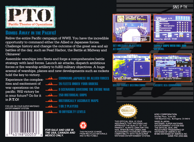 P.T.O. : Pacific Theater of Operations — Box back