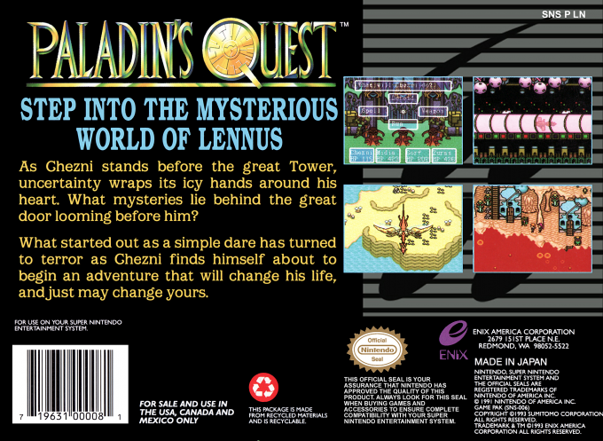 Paladin's Quest — Box back