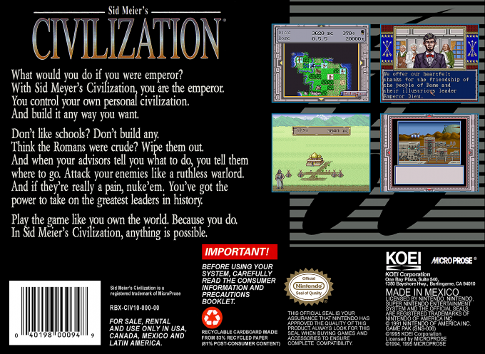 Sid Meier's Civilization — Box back