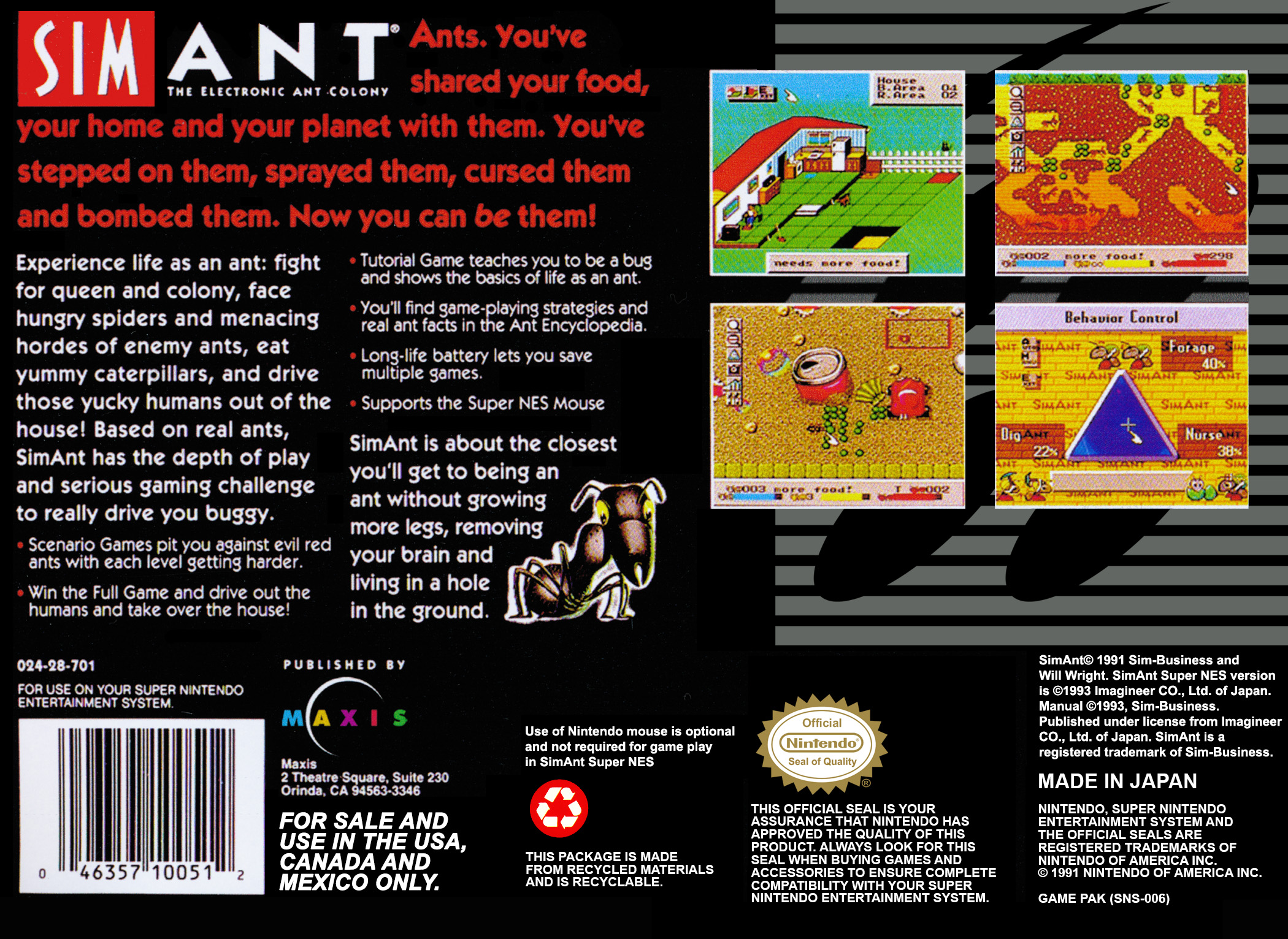 Sim Ant: The Electronic Ant Colony — Box back