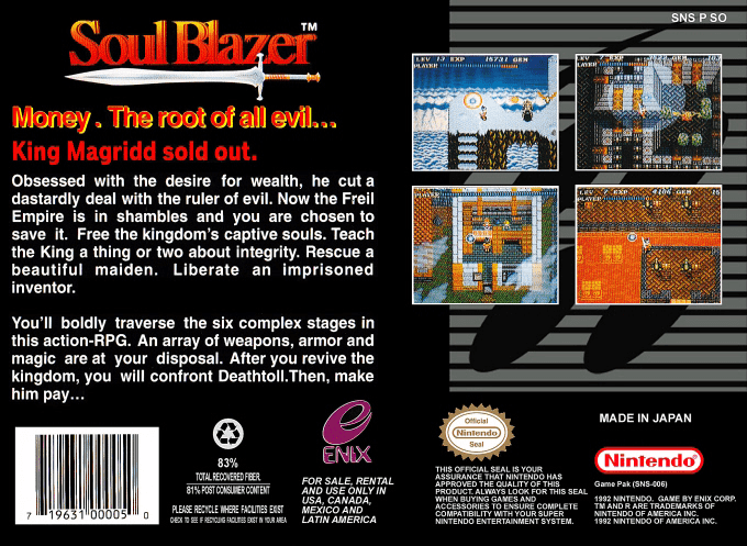 Soul Blazer — Box back
