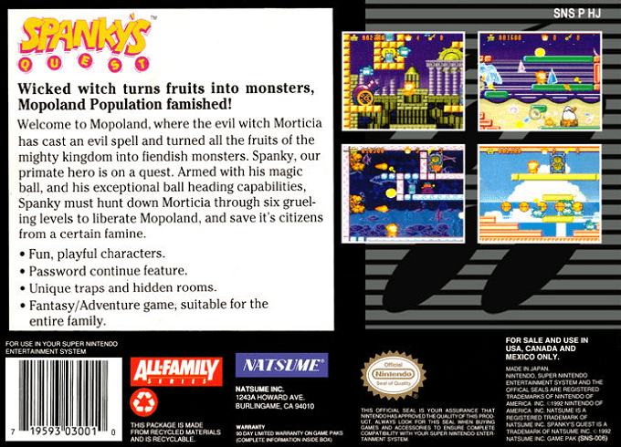 Spanky's Quest — Box back