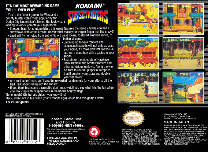Sunset Riders — Box back