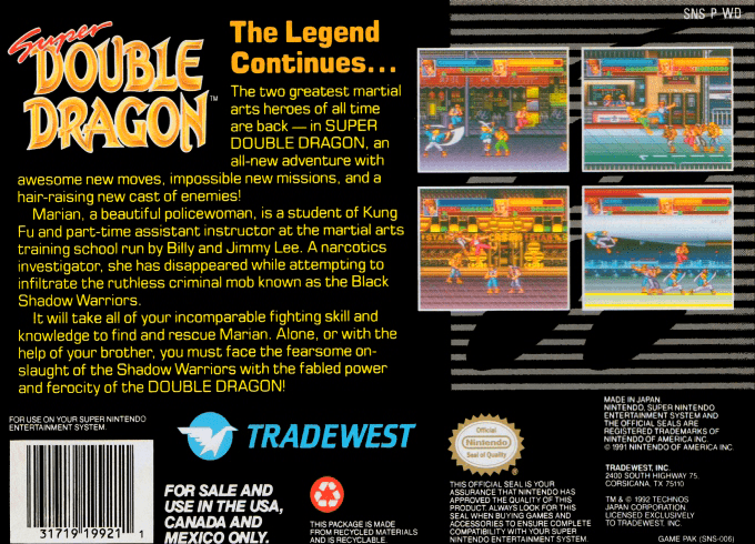 Super Double Dragon — Box back