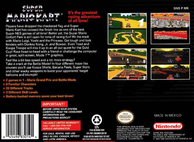 Super Mario Kart — Box back