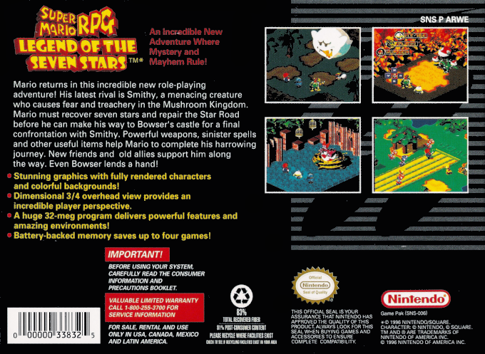 Super Mario RPG : Legend of the Seven Stars — Box back