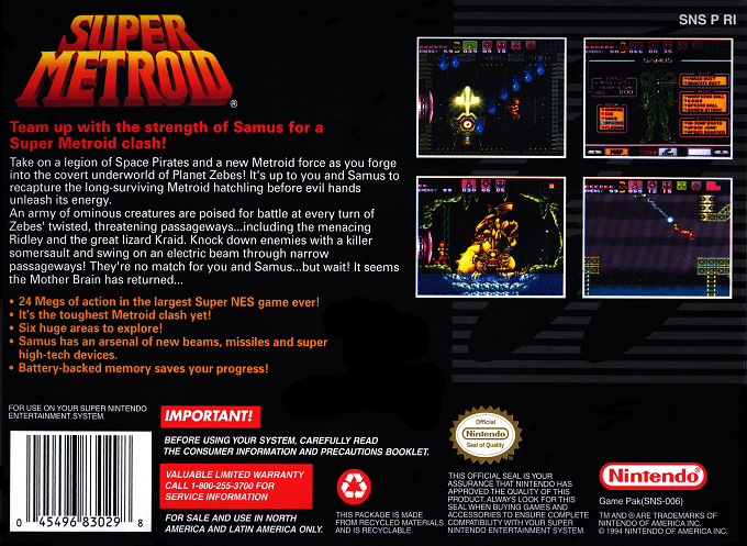 Super Metroid — Box back