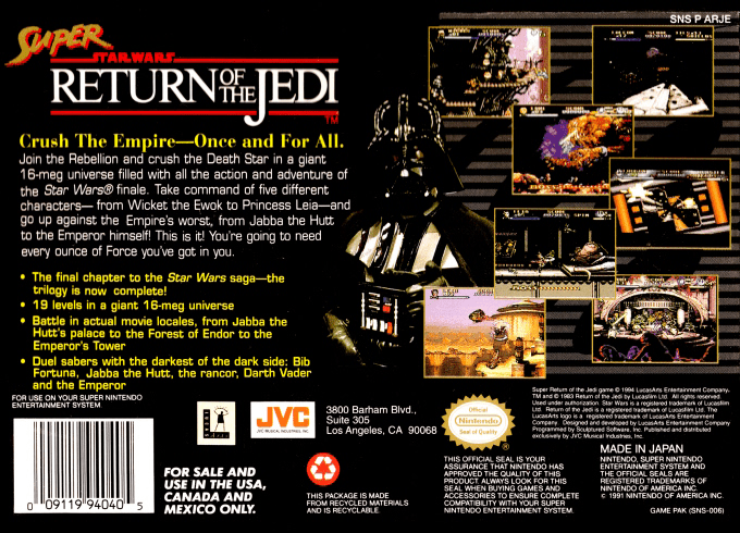 Super Star Wars : Return of the Jedi — Box back