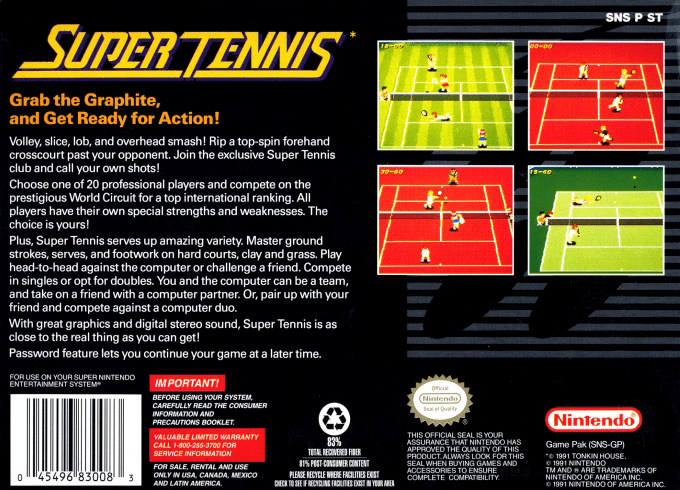 Super Tennis — Box back