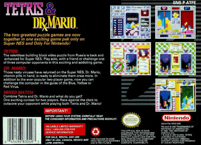 Tetris & Dr. Mario — Box back