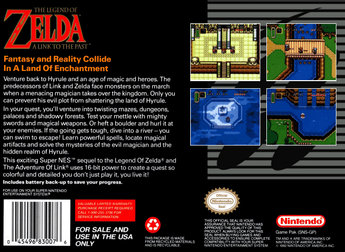 The Legend of Zelda : A Link to the Past — Box back