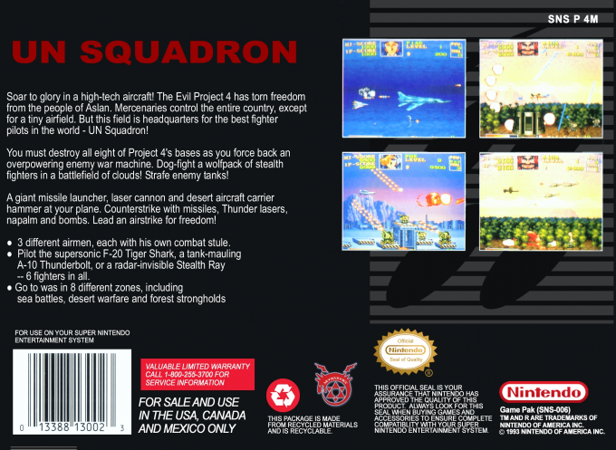 U.N. Squadron — Box back