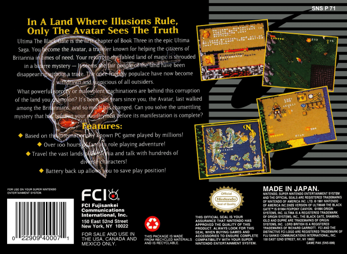 Ultima : The Black Gate — Box back