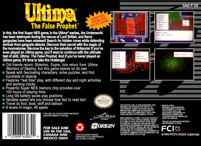 Ultima : The False Prophet — Box back