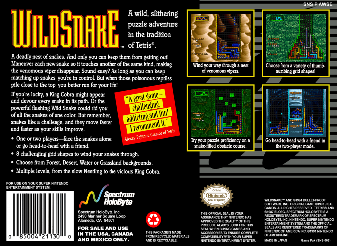 Wild Snake — Box back