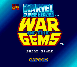 Marvel Super Heroes in War of the Gems — Title screen